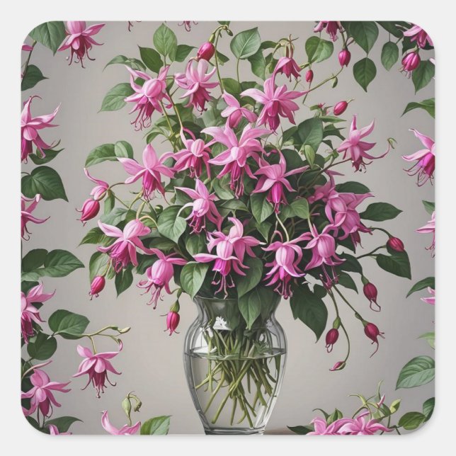 Fuchsias flowers in vase  square sticker (Front)