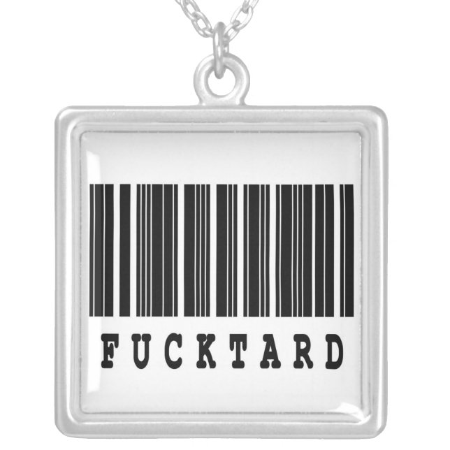fucktard funny barcode design silver plated necklace (Front)