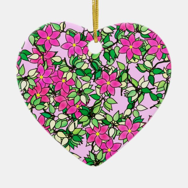 Fucshia flowers on a pale pink background ceramic ornament (Front)