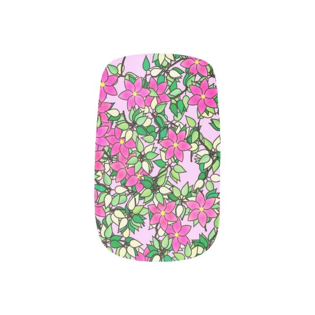 Fucshia flowers on a pale pink background minx nail art (Left Thumb)