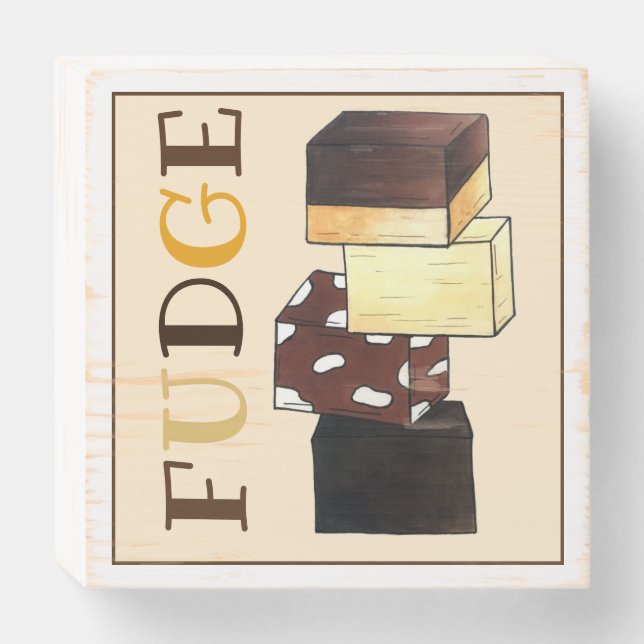 Fudge Stack Confection Confectionery Candy Sweets Wooden Box Sign (Front Horizontal)
