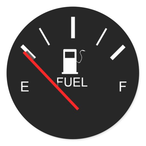 FUEL GAUGE EMPTY FULL BLACK WHITE RED TRAVEL CLASSIC ROUND STICKER | Zazzle