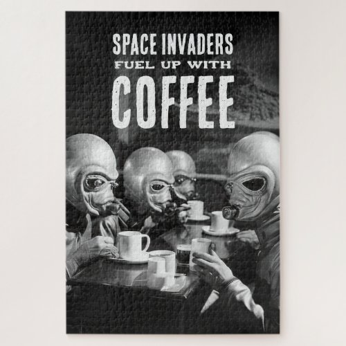 Fuel Up with Coffee Space Invaders Vintage Photo Jigsaw Puzzle