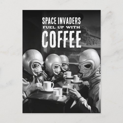 Fuel Up with Coffee Space Invaders Vintage Photo Postcard