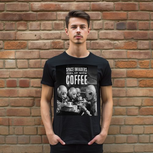 Fuel Up with Coffee Space Invaders Vintage Photo T_Shirt