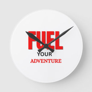 Fuel Your Adventure – Outdoor Motorcycle Typograph Round Clock