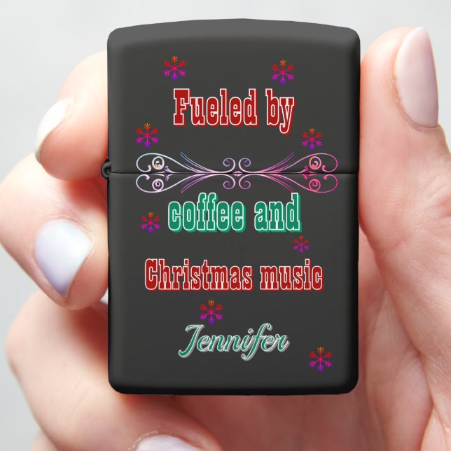 Fuel your holiday spirit with coffee and tunes zippo lighter (In Hand)
