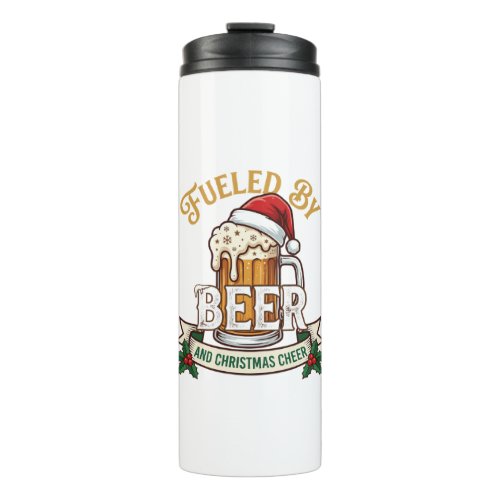 Fueled Beer Christmas Cheer Mug Santa Hat Holly