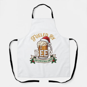 Fueled Beer Christmas Cheer Mug Santa Hat Holly Apron
