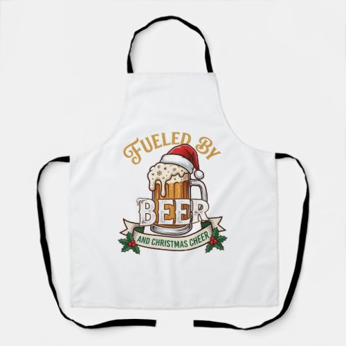 Fueled Beer Christmas Cheer Mug Santa Hat Holly Apron