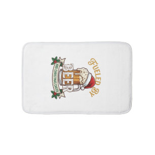 Fueled Beer Christmas Cheer Mug Santa Hat Holly Bath Mat