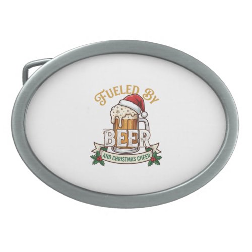 Fueled Beer Christmas Cheer Mug Santa Hat Holly Belt Buckle
