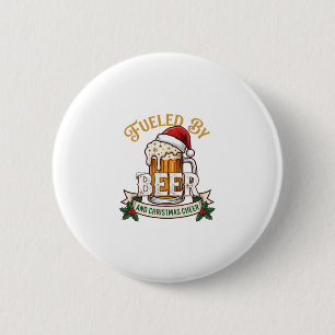 Fueled Beer Christmas Cheer Mug Santa Hat Holly Button