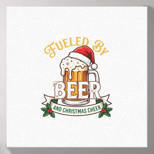 Fueled Beer Christmas Cheer Mug Santa Hat Holly Canvas Photo Tile