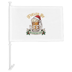 Fueled Beer Christmas Cheer Mug Santa Hat Holly Car Flag
