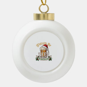 Fueled Beer Christmas Cheer Mug Santa Hat Holly Ceramic Ball Christmas Ornament