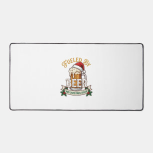 Fueled Beer Christmas Cheer Mug Santa Hat Holly Desk Mat