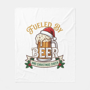 Fueled Beer Christmas Cheer Mug Santa Hat Holly Fleece Blanket