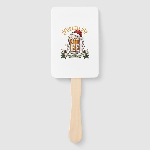 Fueled Beer Christmas Cheer Mug Santa Hat Holly Hand Fan