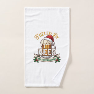 Fueled Beer Christmas Cheer Mug Santa Hat Holly Hand Towel