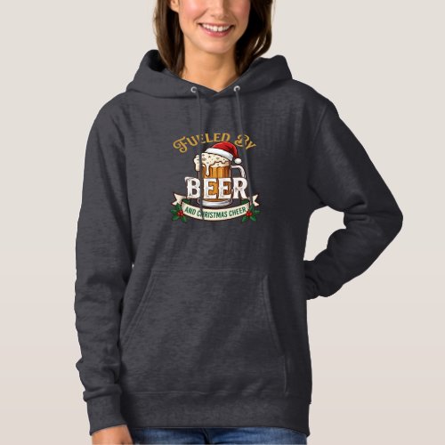 Fueled Beer Christmas Cheer Mug Santa Hat Holly Hoodie