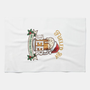 Fueled Beer Christmas Cheer Mug Santa Hat Holly Kitchen Towel