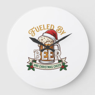 Fueled Beer Christmas Cheer Mug Santa Hat Holly Large Clock
