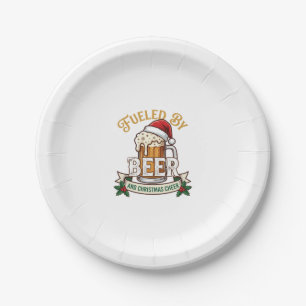 Fueled Beer Christmas Cheer Mug Santa Hat Holly Paper Plates