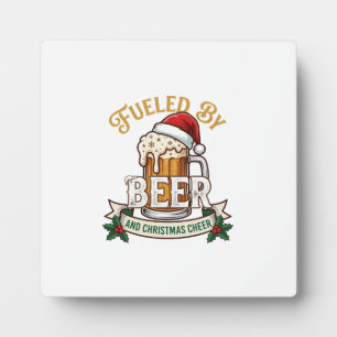 Fueled Beer Christmas Cheer Mug Santa Hat Holly Plaque