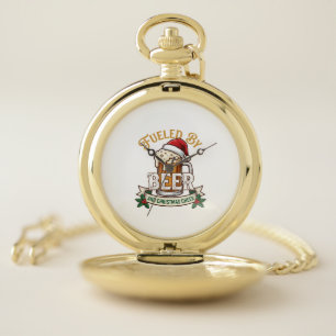 Fueled Beer Christmas Cheer Mug Santa Hat Holly Pocket Watch
