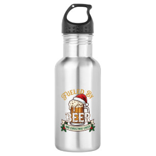 Fueled Beer Christmas Cheer Mug Santa Hat Holly Stainless Steel Water Bottle