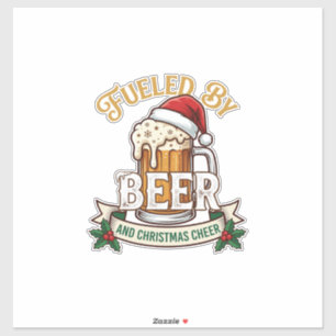 Fueled Beer Christmas Cheer Mug Santa Hat Holly Sticker