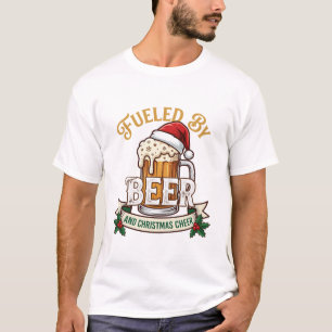 Fueled Beer Christmas Cheer Mug Santa Hat Holly T-Shirt