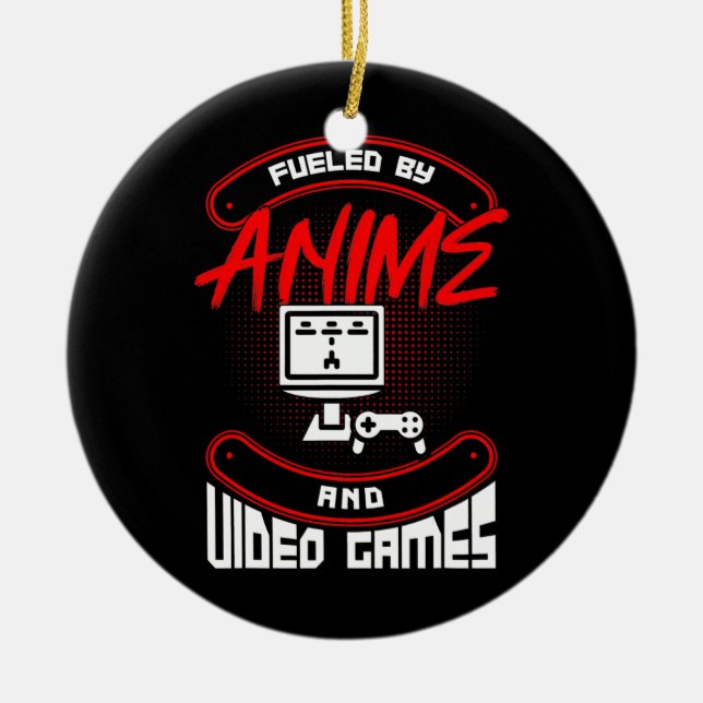 Fueled By Anime And Video Games Gamer Quote Ceramic Ornament (Front)