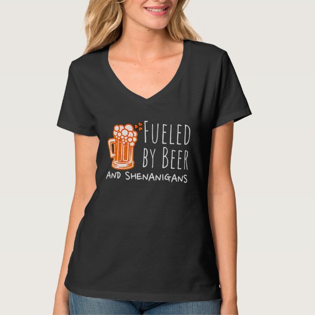 Fueled By Beer And Shenanigans Irish Shamrock St P T-Shirt (Front)