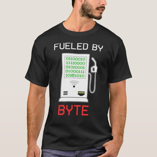 Fueled By Byte Computer Nerd Geek T-Shirt (Front)