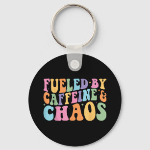 Fueled By Caffeine And Chaos Funny Retro Coffee Lo Keychain
