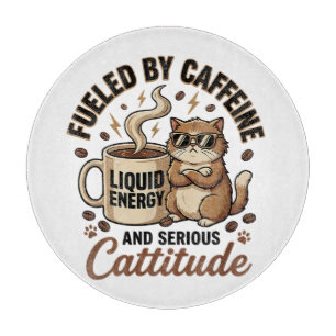 Fueled by Caffeine and Serious Cattitude Funny Cat Cutting Board