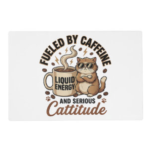 Fueled by Caffeine and Serious Cattitude Funny Cat Placemat