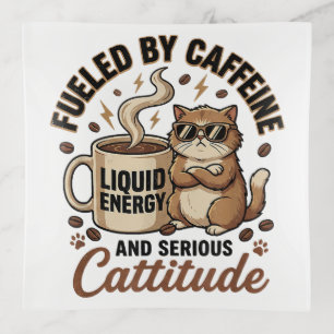 Fueled by Caffeine and Serious Cattitude Funny Cat Trinket Tray