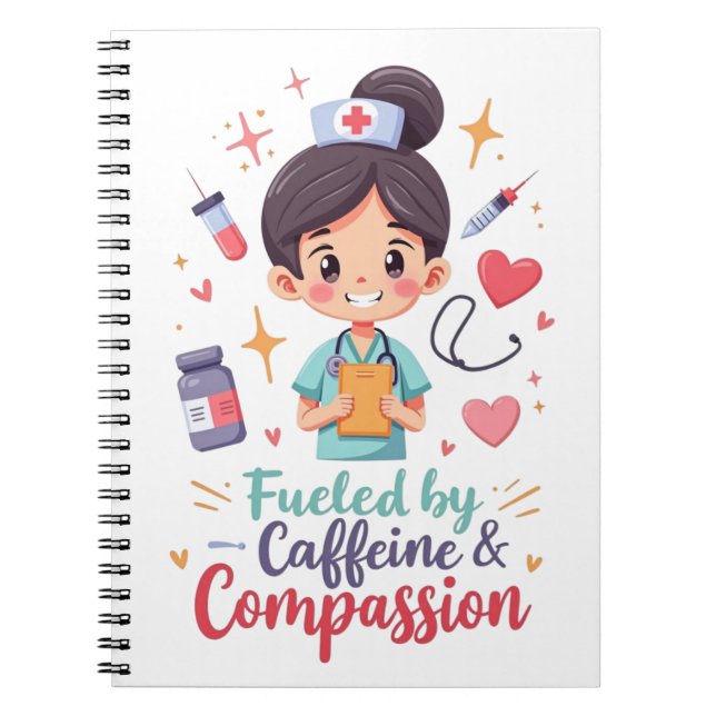 Fueled by Caffeine & Compassion – Cute Pastel Notebook (Front)