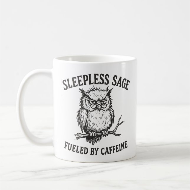 Fueled By Caffeine Sleepless Sage Owl Mug (Left)