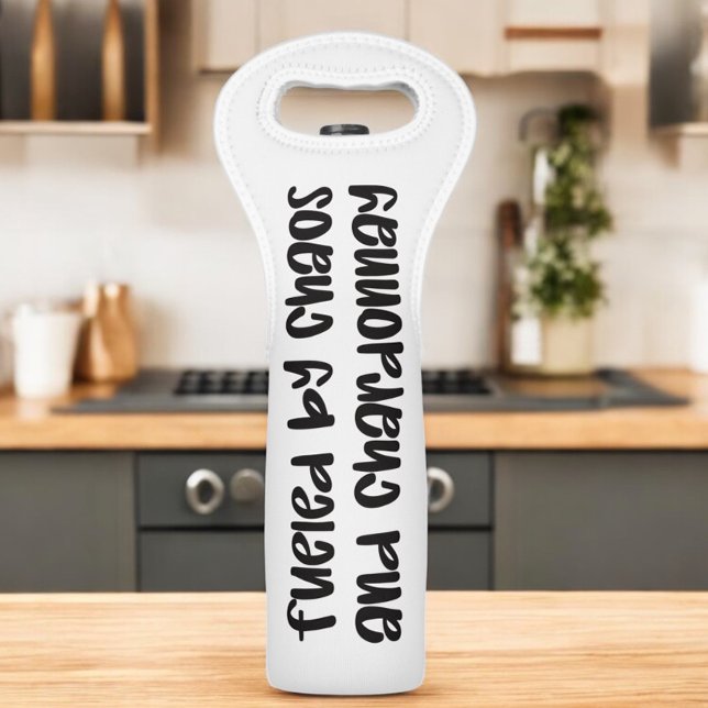 Fueled By Chaos and Chardonnay Funny Mom Wine Bag (Creator Uploaded)