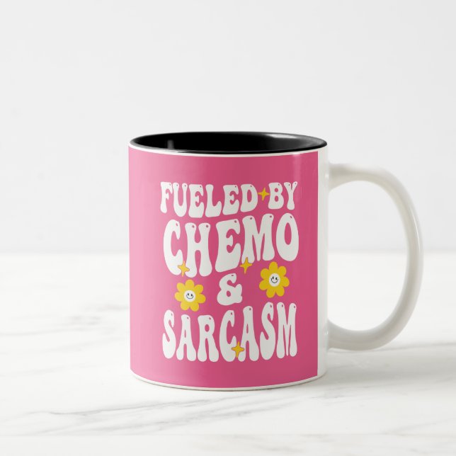 Fueled by Chemo and Sarcasm Funny Chemotherapy Can Two-Tone Coffee Mug (Right)