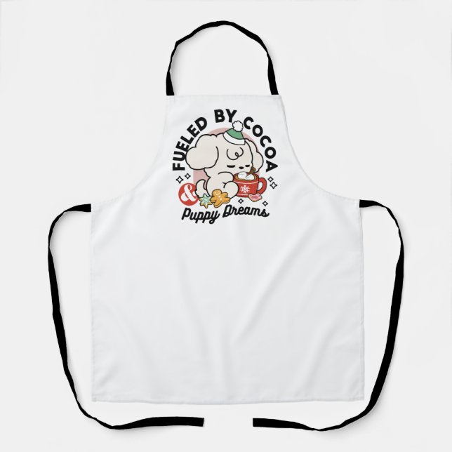 Fueled by Cocoa and Puppy Dreams – Cute Winter Dog Apron (Front)