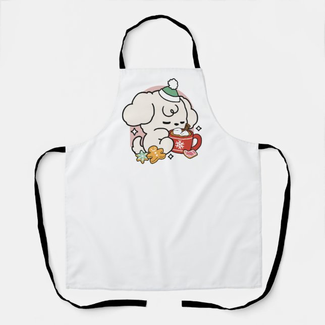 Fueled by Cocoa and Puppy Dreams – Cute Winter Dog Apron (Front)