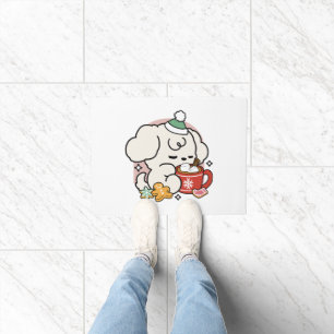 Fueled by Cocoa and Puppy Dreams – Cute Winter Dog Doormat