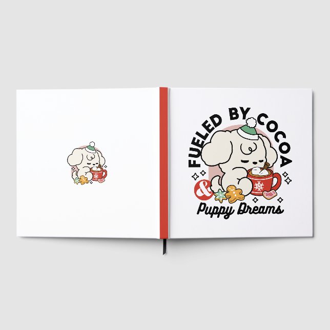 Fueled by Cocoa and Puppy Dreams – Cute Winter Dog Guest Book (Full)