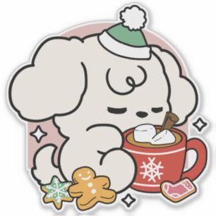 Fueled by Cocoa and Puppy Dreams – Cute Winter Dog Sticker