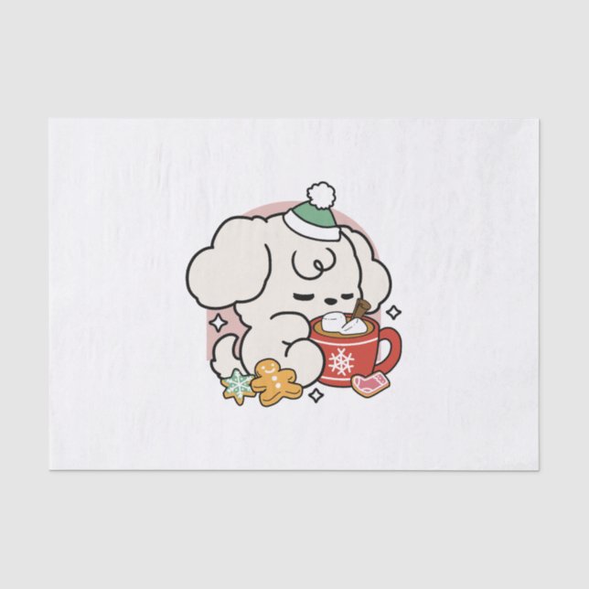 Fueled by Cocoa and Puppy Dreams – Cute Winter Dog Tissue Paper (Front)